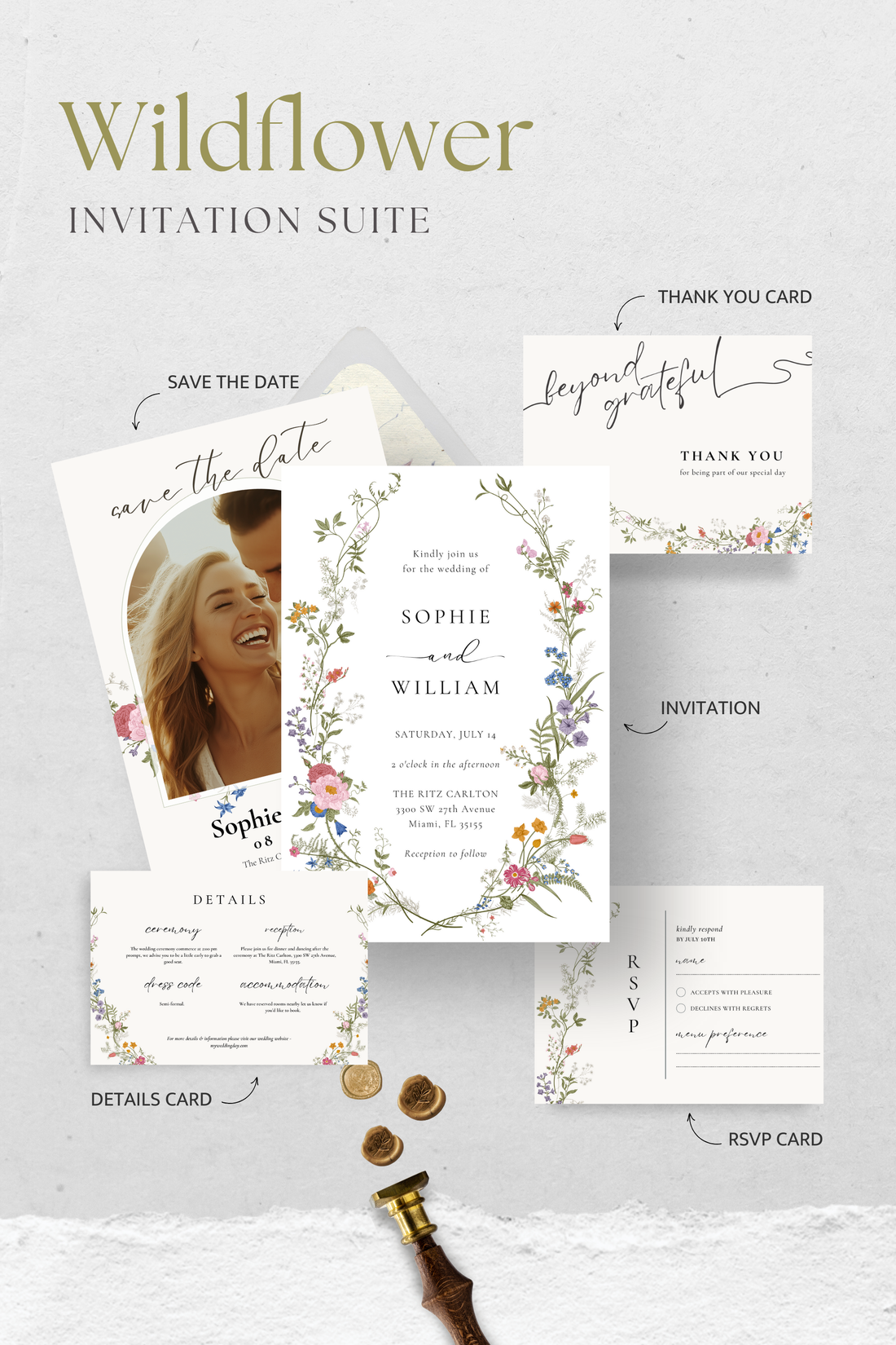 Wildflower Wedding Invitation Suite with Table Numbers