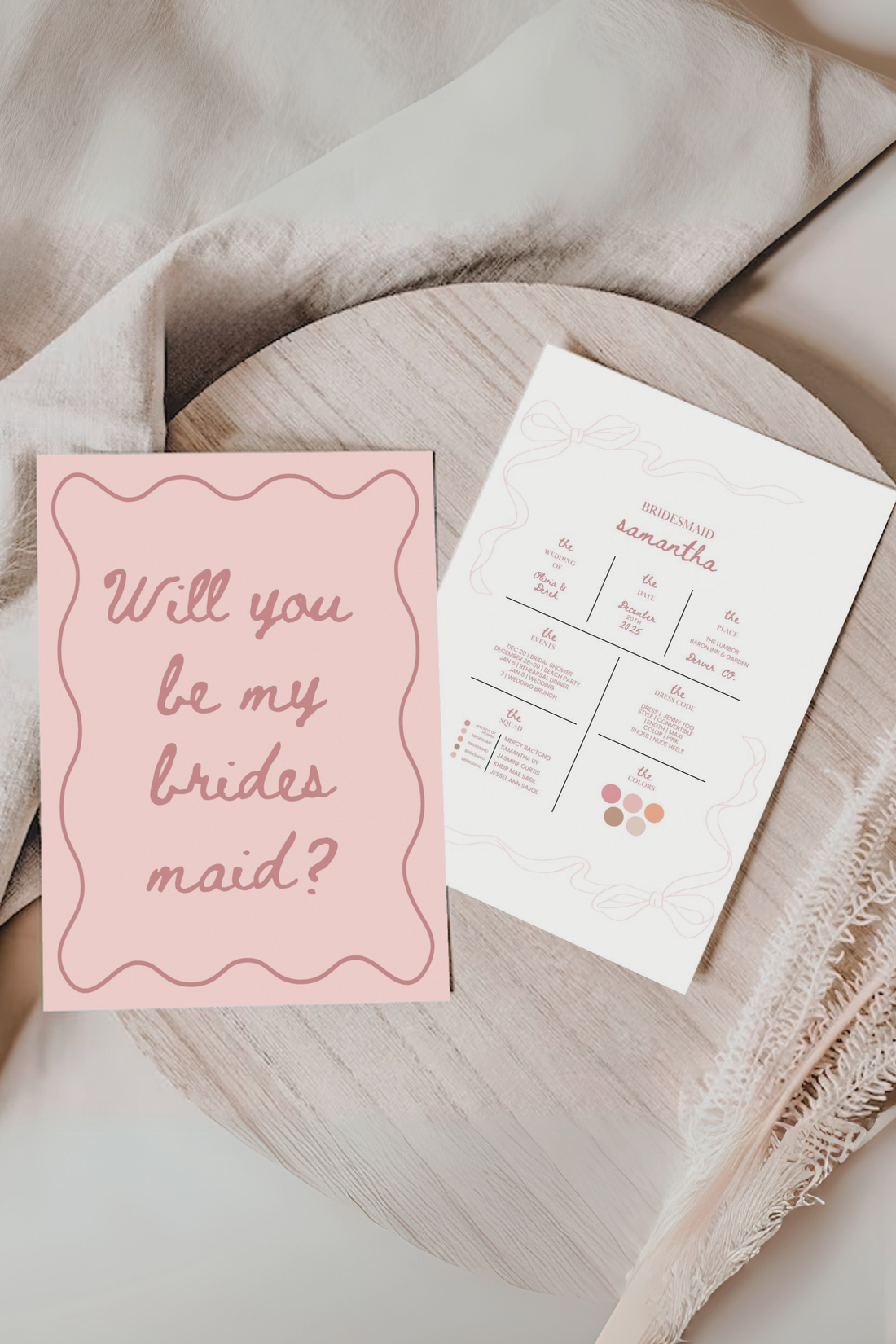 French Chic Wavy Line Bridesmaid Proposal Cards