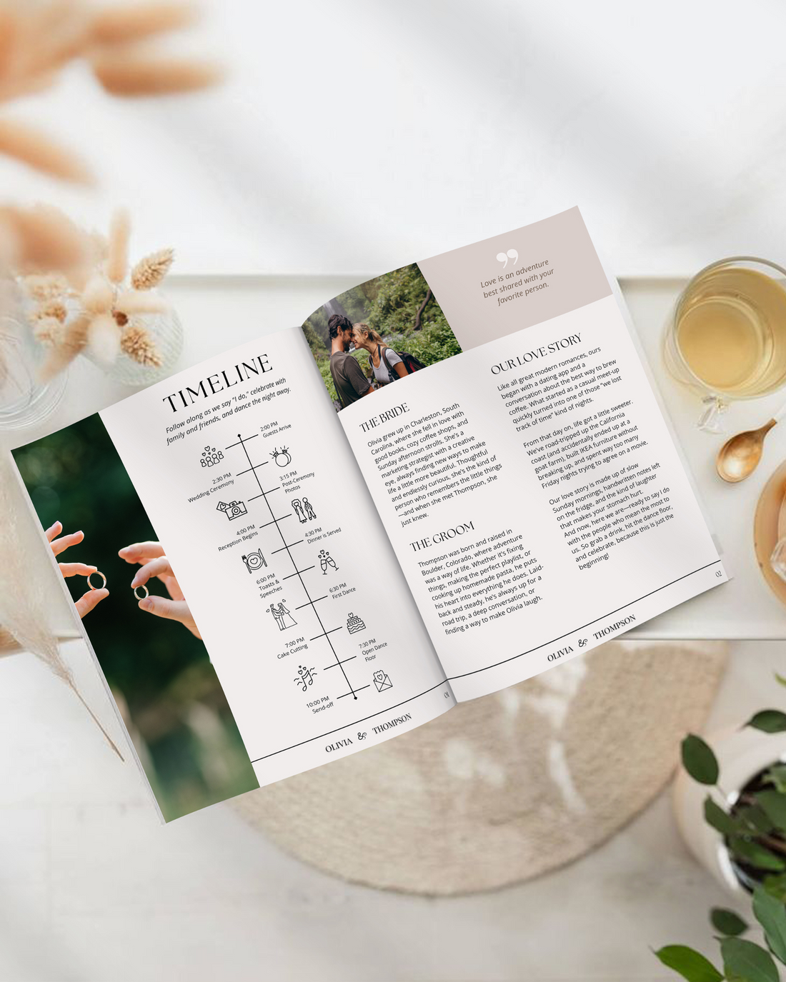 Wedding Day Program Magazine Canva Template — Modern & Editable Wedding Itinerary with Love Story, Bridal Party, Seating Chart & More