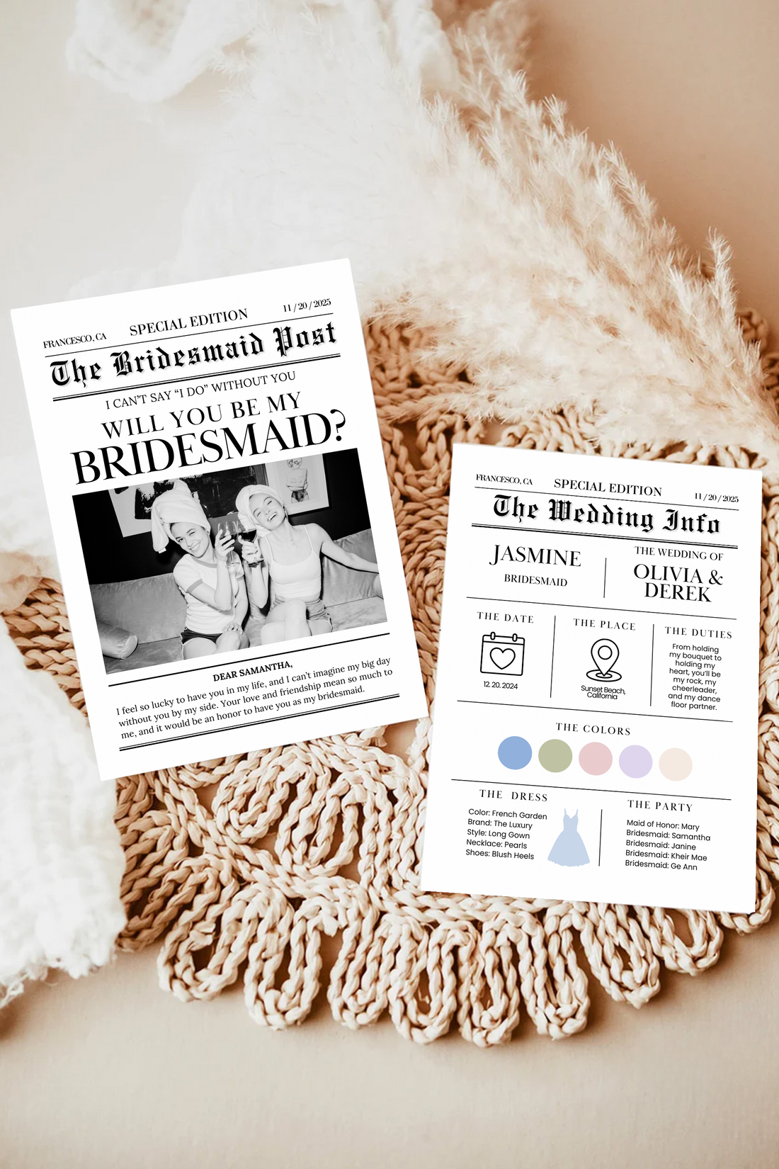 Newspaper-Style Bridesmaid Proposal Cards